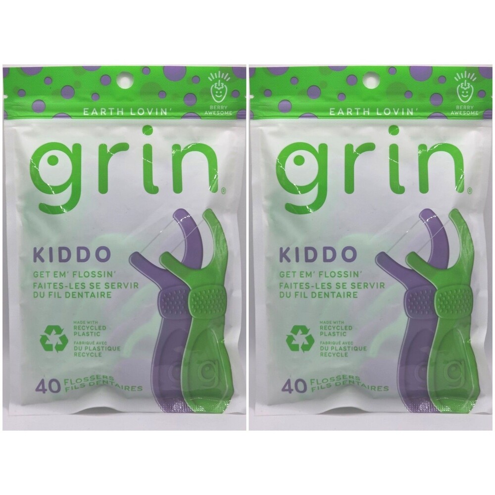 Set of 2 Grin Kiddo Kids Flossers Jumbo Grip Oral Care 40ct Total of 80 Count